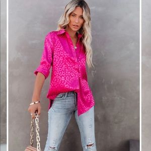 VICI satin pink leopard blouse